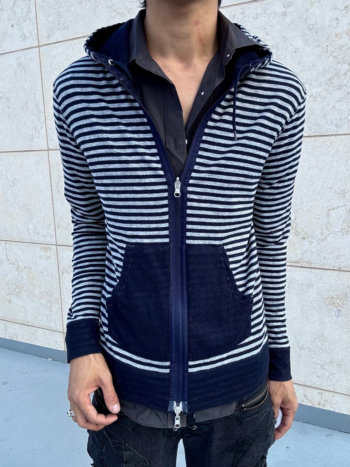 “Vintage” Navy&stipe reversible Hoodie 2 상품이미지2