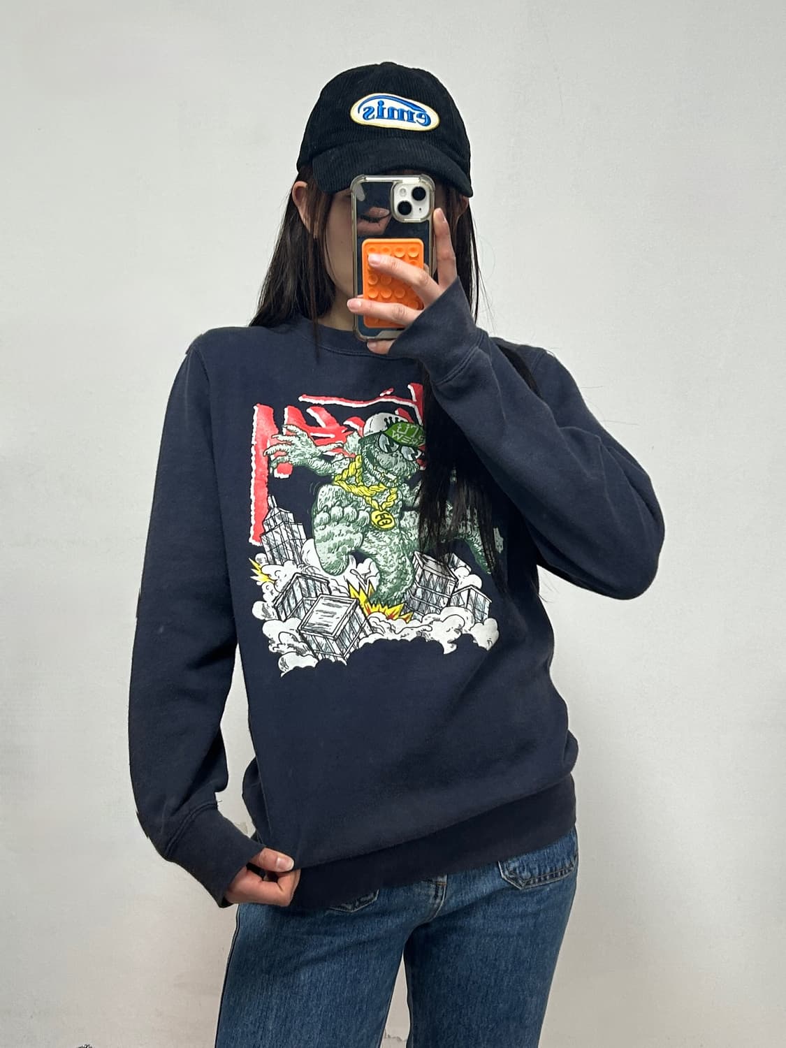 00s 스투시 고질라 그래픽 크루넥 맨투맨 네이비 상품이미지2