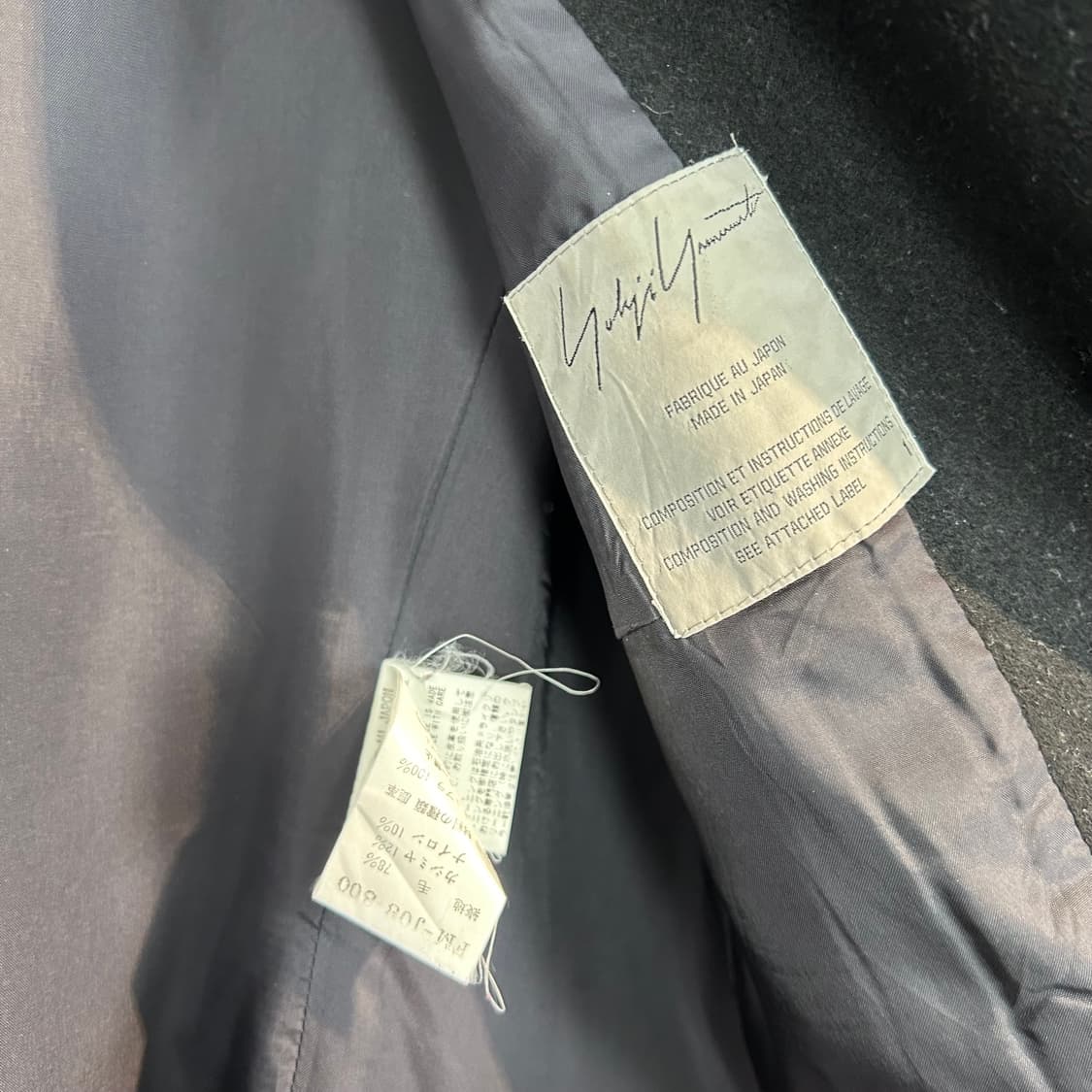 요지 야마모토 02AW 비대칭 레더 패널 코트 상품이미지7