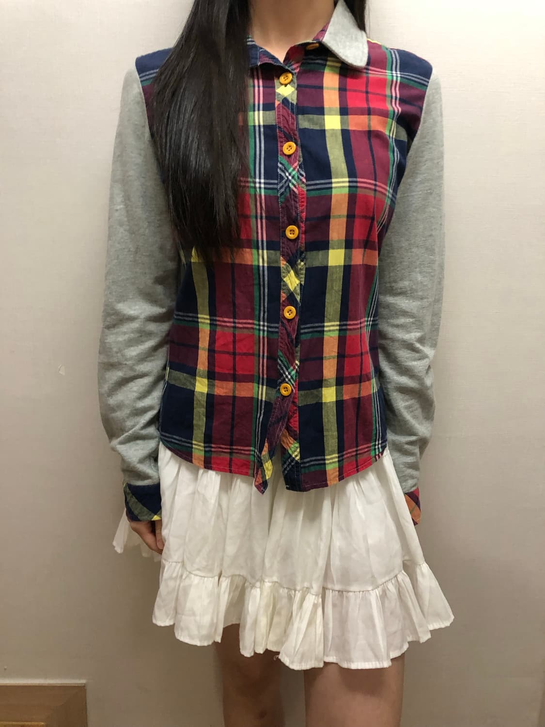 빈티지 그레이 비비드 체크 셔츠 탑 상품이미지4