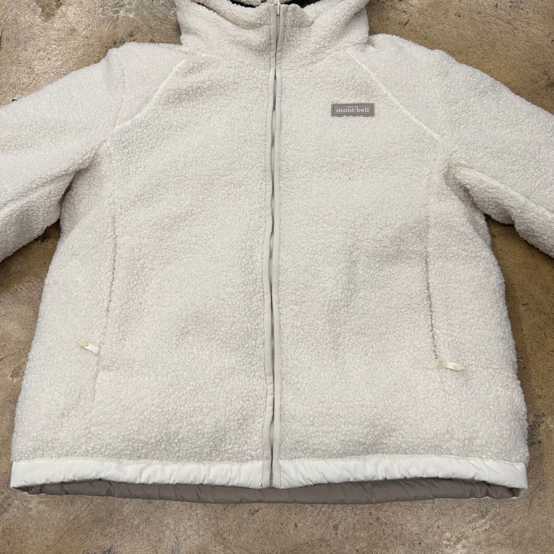 [정품/L] 몽벨 후드 패딩 자켓 베이지 아이보리 후리스 양면 b14 상품이미지5