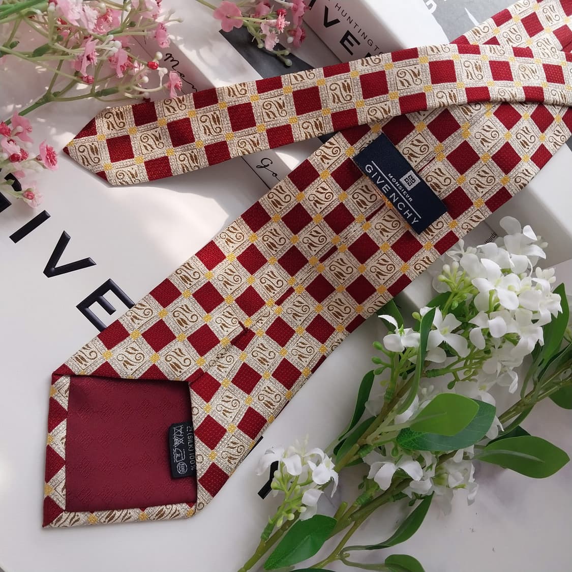 지방시 실크 베이지 체크 패턴 넥타이 9.8cm A+등급 K2429 상품이미지5