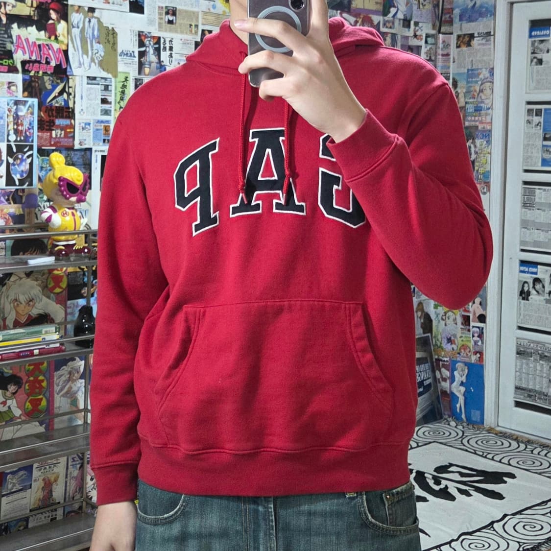 갭 빅 자수 로고 레드 오버핏 후드티 상품이미지2