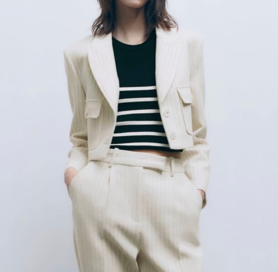 자라 스트라이프 크롭 블레이저 자켓 (S) 상품이미지2