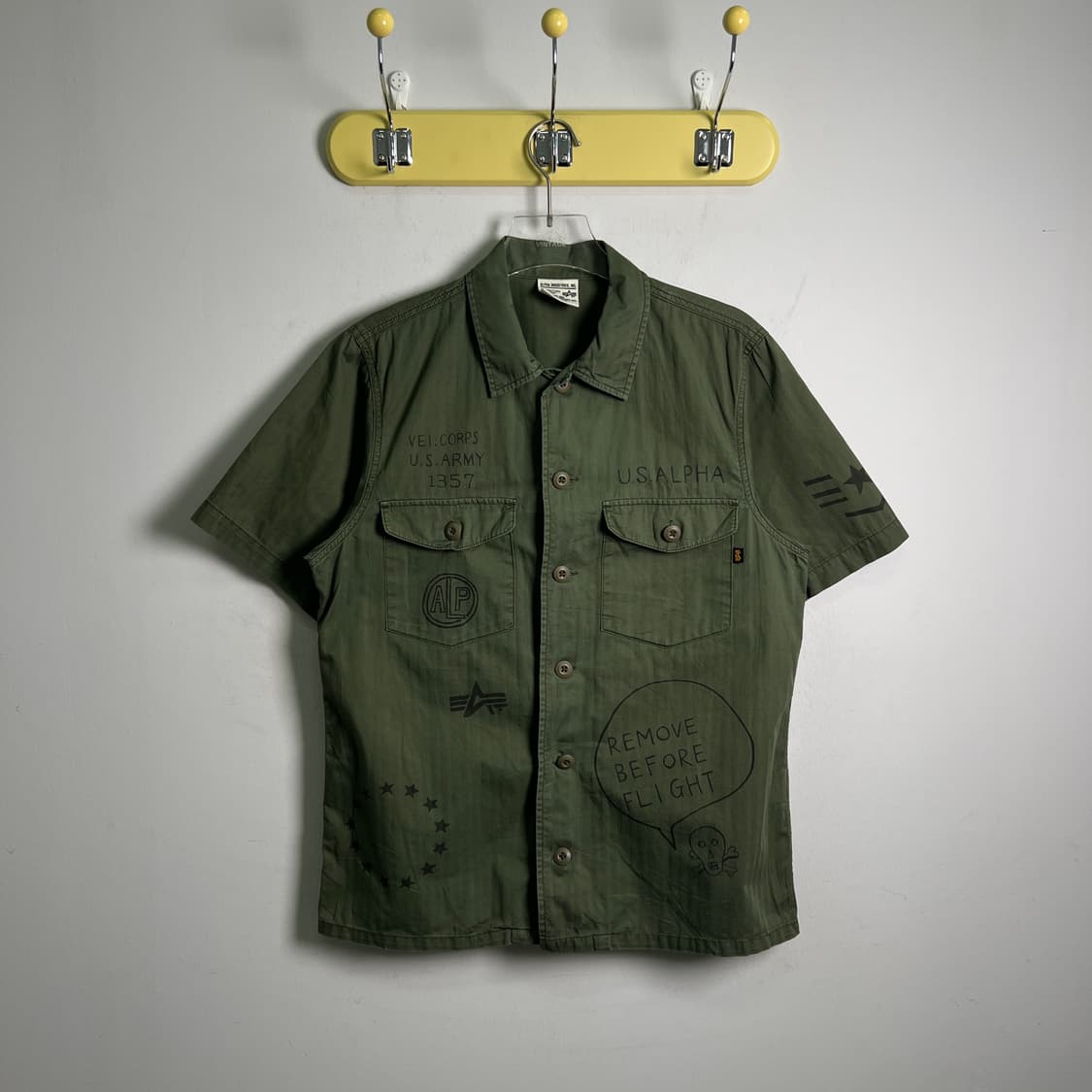 알파인더스트리 핸드라이팅 그래픽 밀리터리 반팔 셔츠 M 상품이미지2