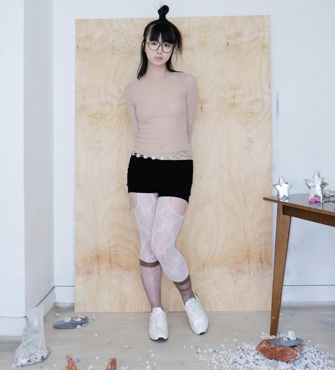 [구매] Chiyagi 키야기 Cuffs ribbed tee - Nude 상품이미지1