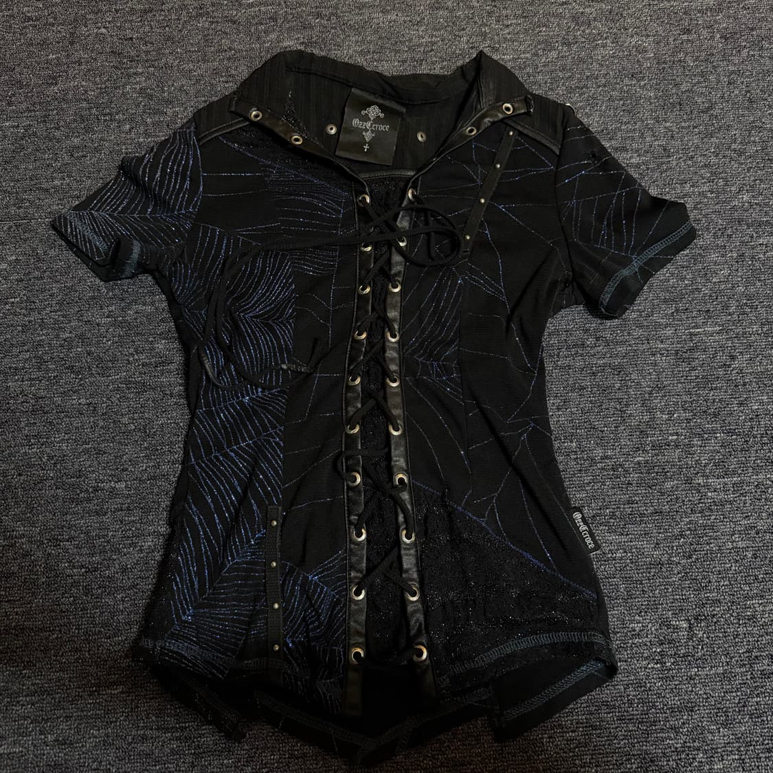 오즈온 오즈크로스 아일렛 고스펑크 반팔 탑 상품이미지1