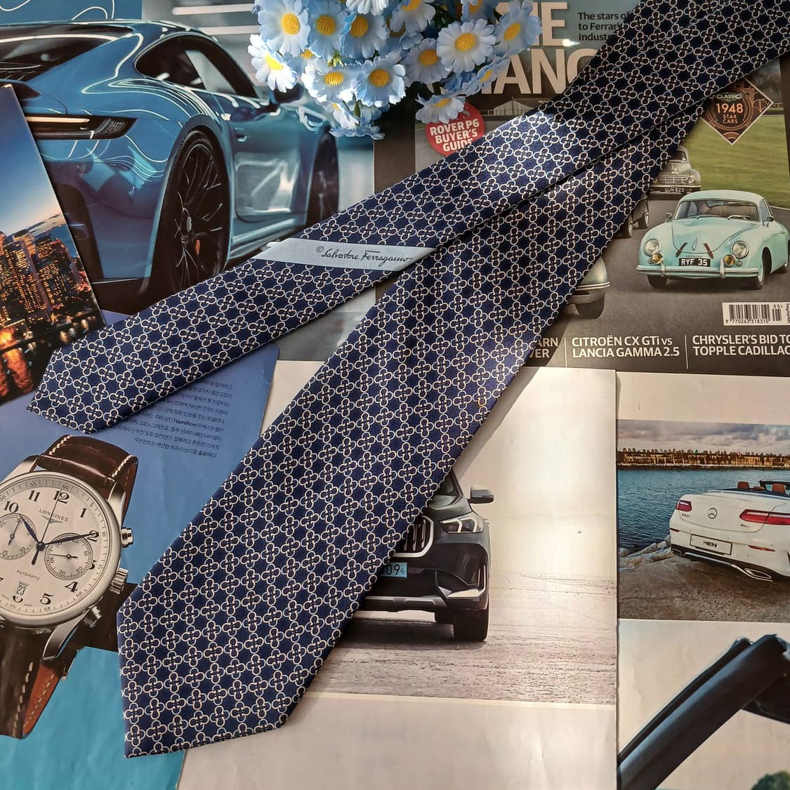 페라가모 실크 간치니&클로버 넥타이 8.5cm A~B등급 A19212
 상품이미지3