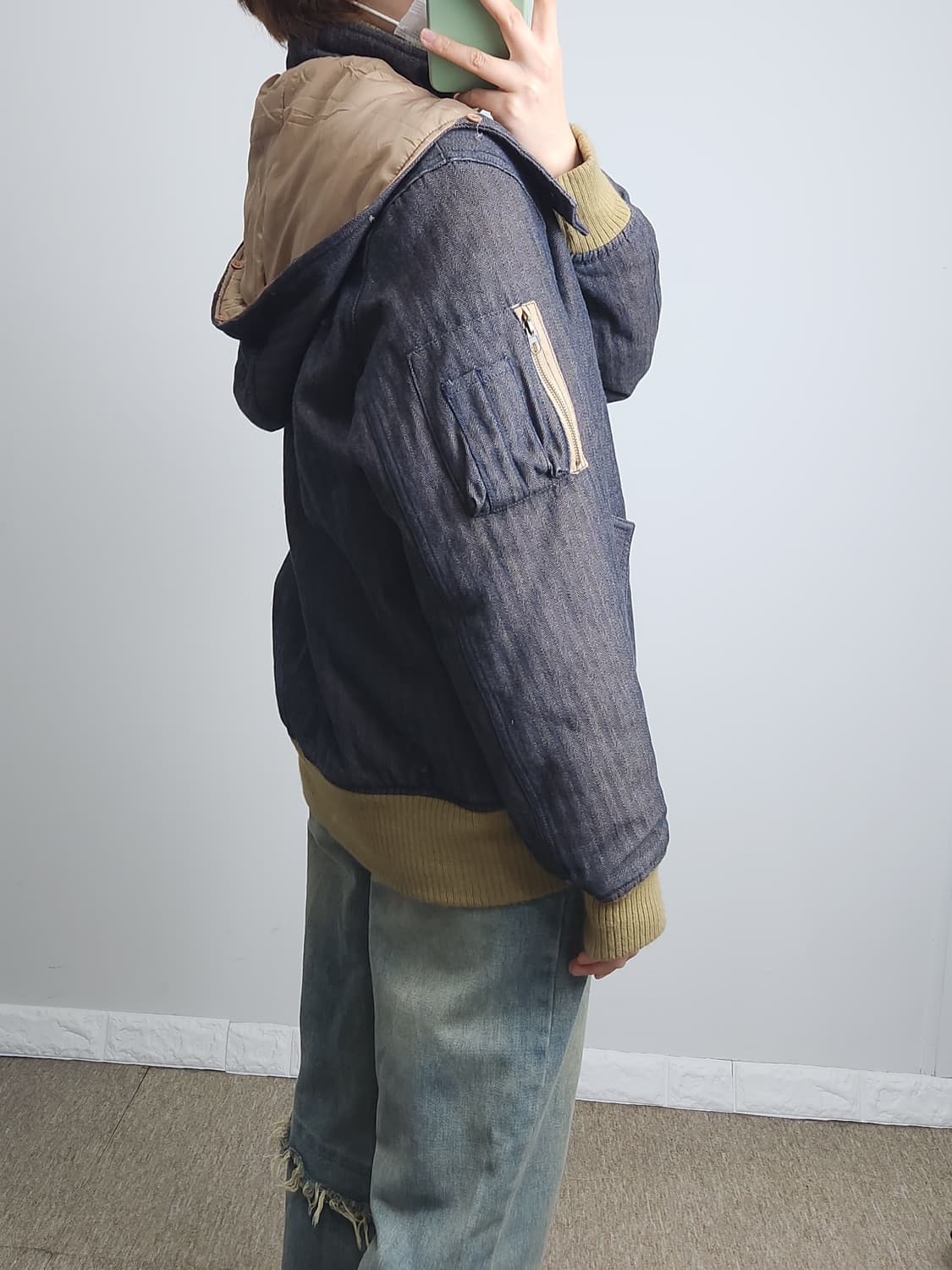 헤링본 후드 패딩점퍼 상품이미지3