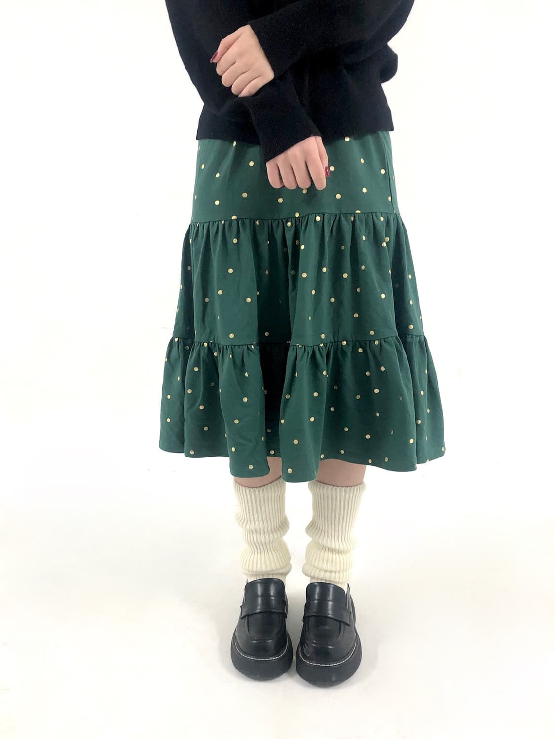 Green Dot Tiered Midi Skirt 상품이미지1