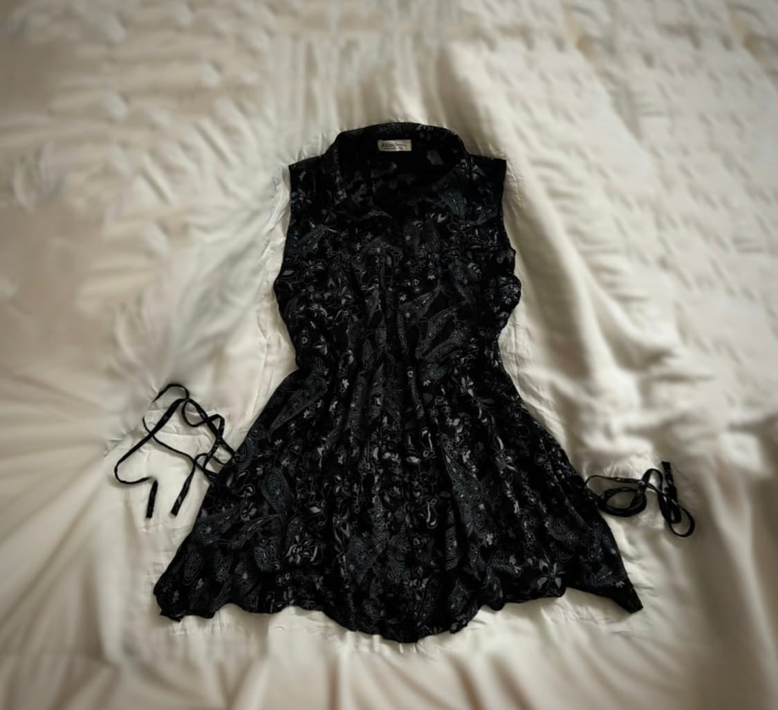 오리엔탈 니혼진 페이즐리 시스루 레이어드 셔링 베스트 셔츠 고스 페어리 상품이미지1