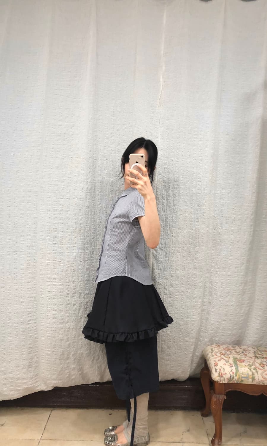 Deep navy frill skirt 상품이미지4
