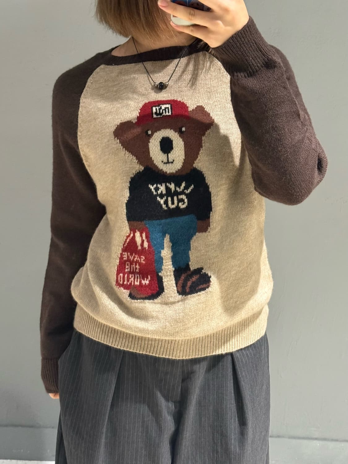 Lucky guy bear point raglan knit 상품이미지2