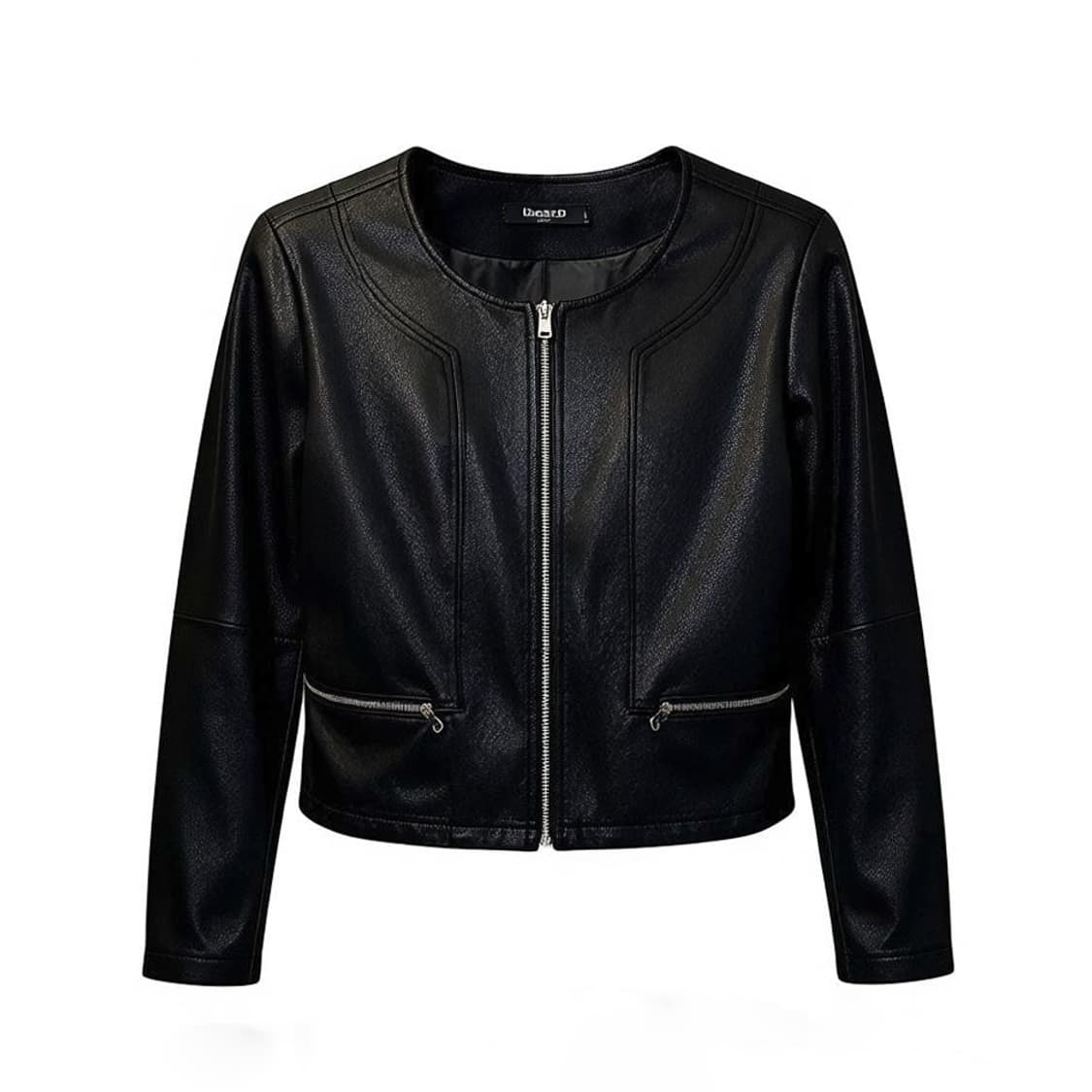 LAURA JO PARIS 크롭 집업 자켓 노카라 글리터 디테일 블랙 상품이미지1