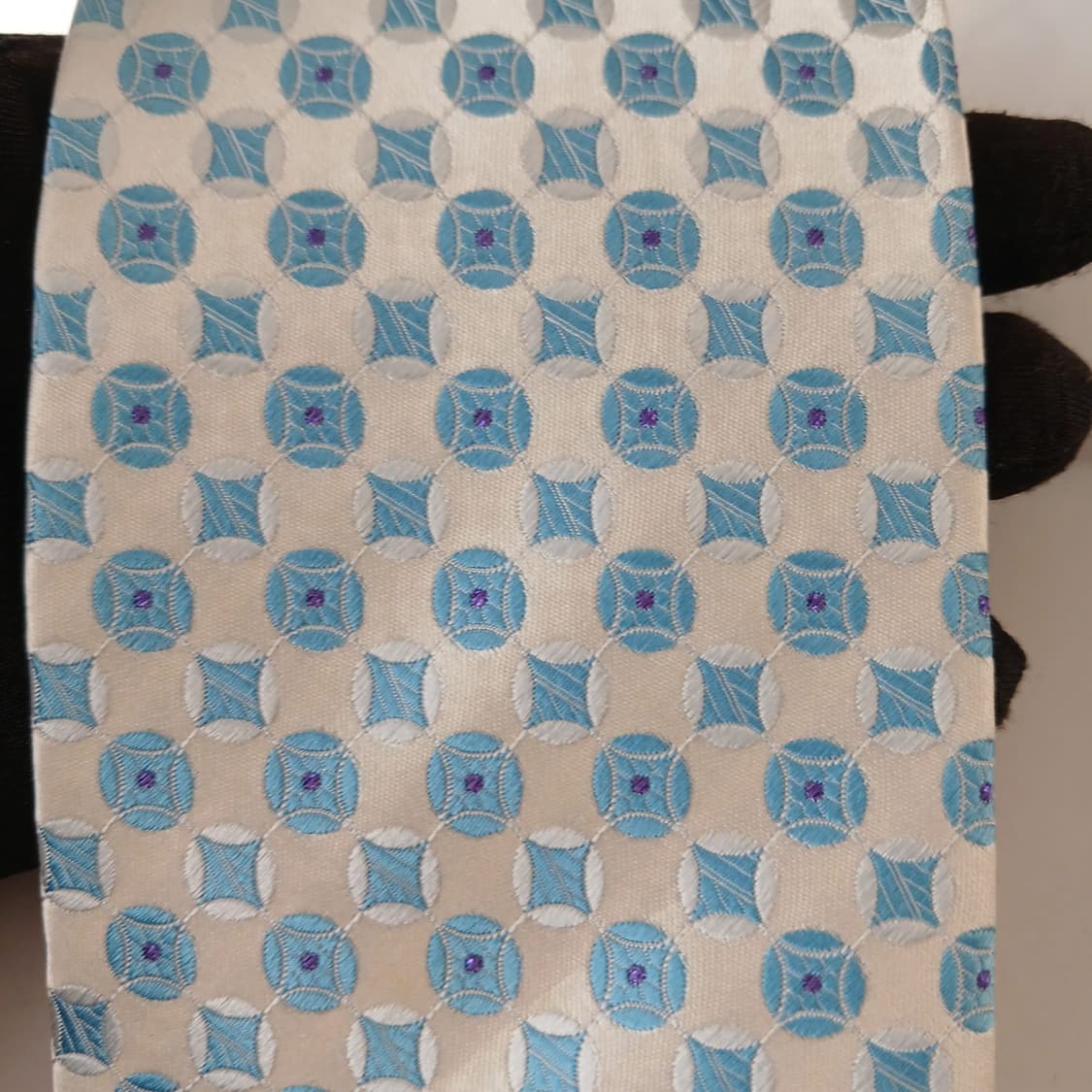 아쿠아스큐텀 실크 스카이블루 기하 넥타이 8.8cm A+등급 A19457 상품이미지8