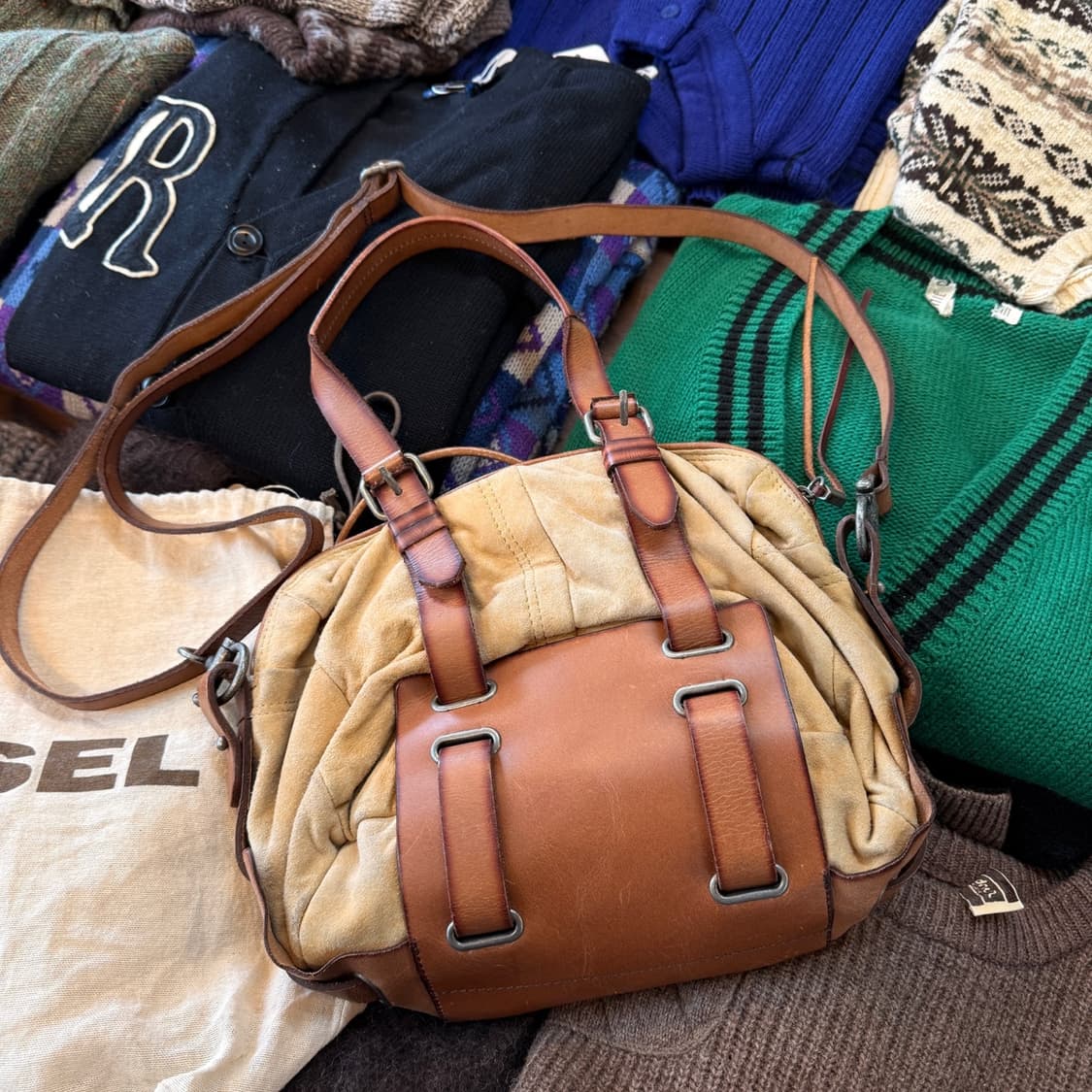 디젤 리얼 레더 스웨이드 토트백 숄더백 상품이미지3