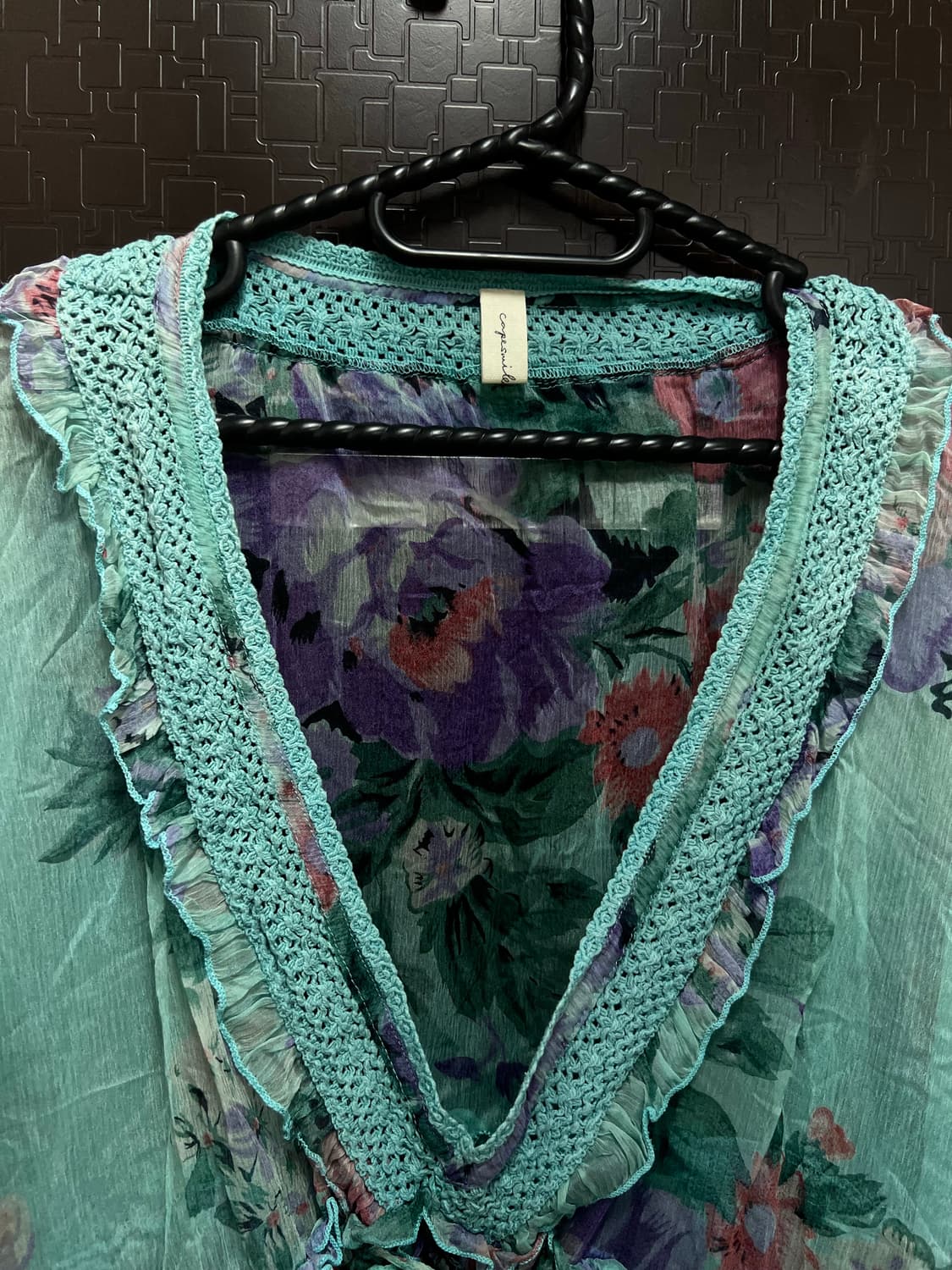 빈티지 민트 플로럴 블라우스 반팔 free 상품이미지3