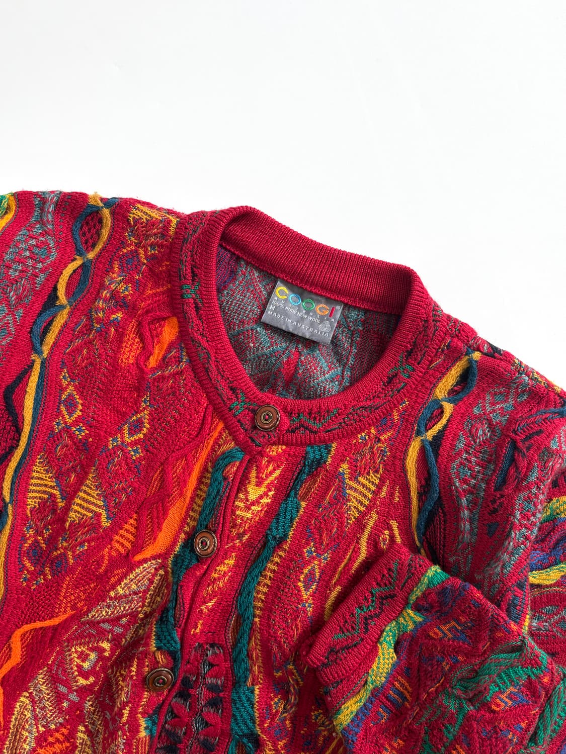 Coogi 쿠지 레드 멀티컬러 케이블 울 니트 가디건 상품이미지6