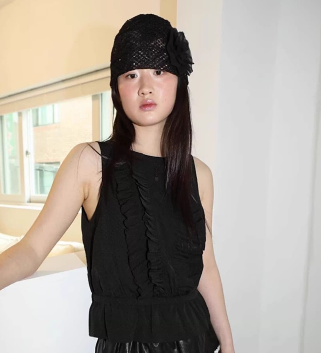 CHIFFON CORSAGE LACE BEANIE BLACK 상품이미지4