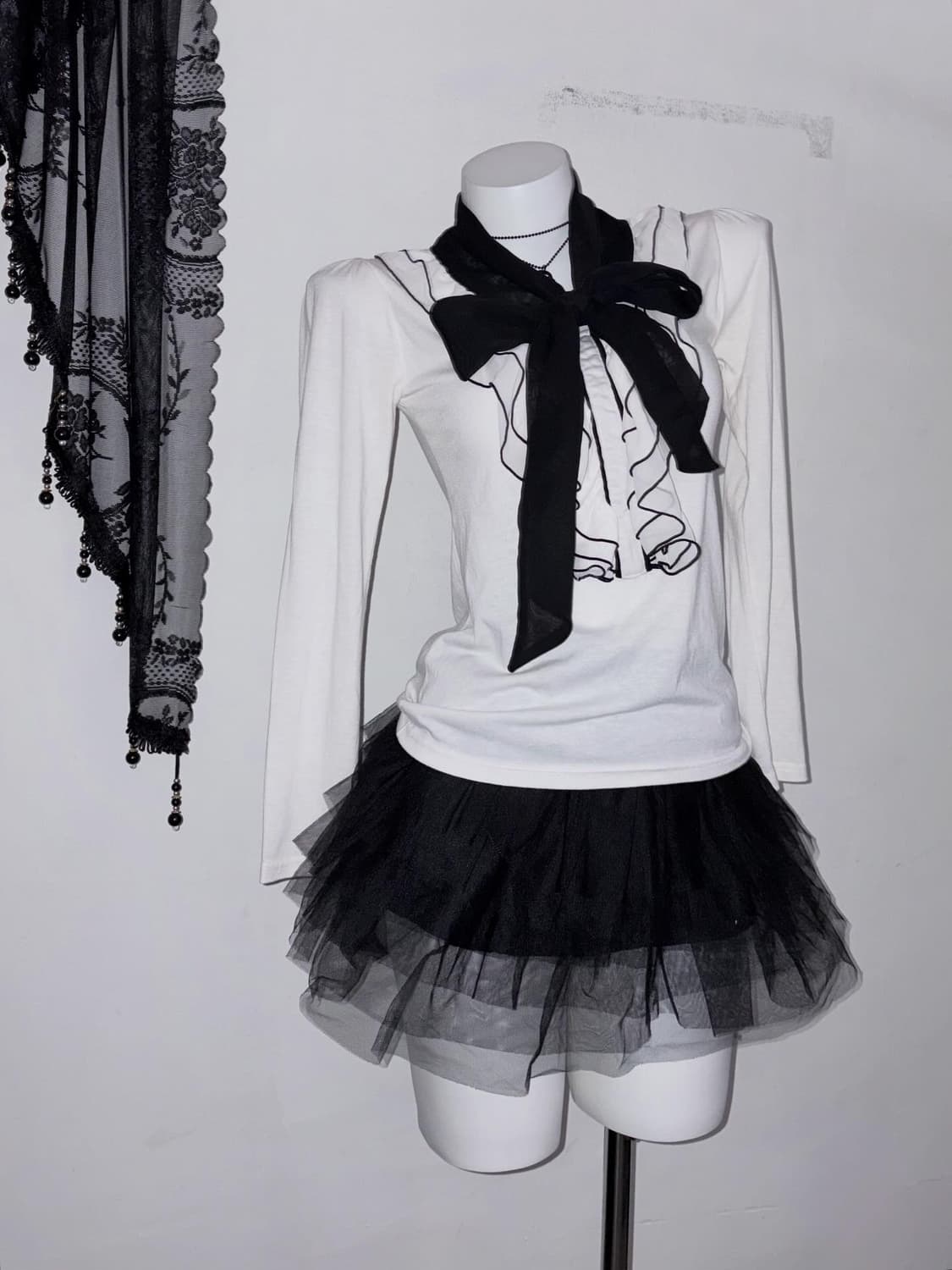 공겜여주 프릴 블라우스 시스루 리본 고스로리 공포게임 여주룩 상품이미지5