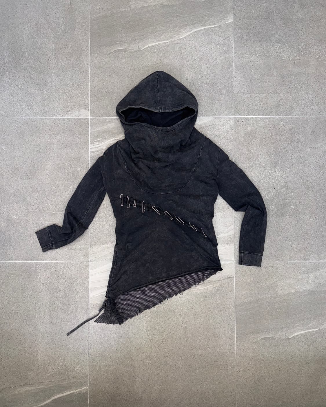 Washing black grunge net high neck hood 상품이미지1