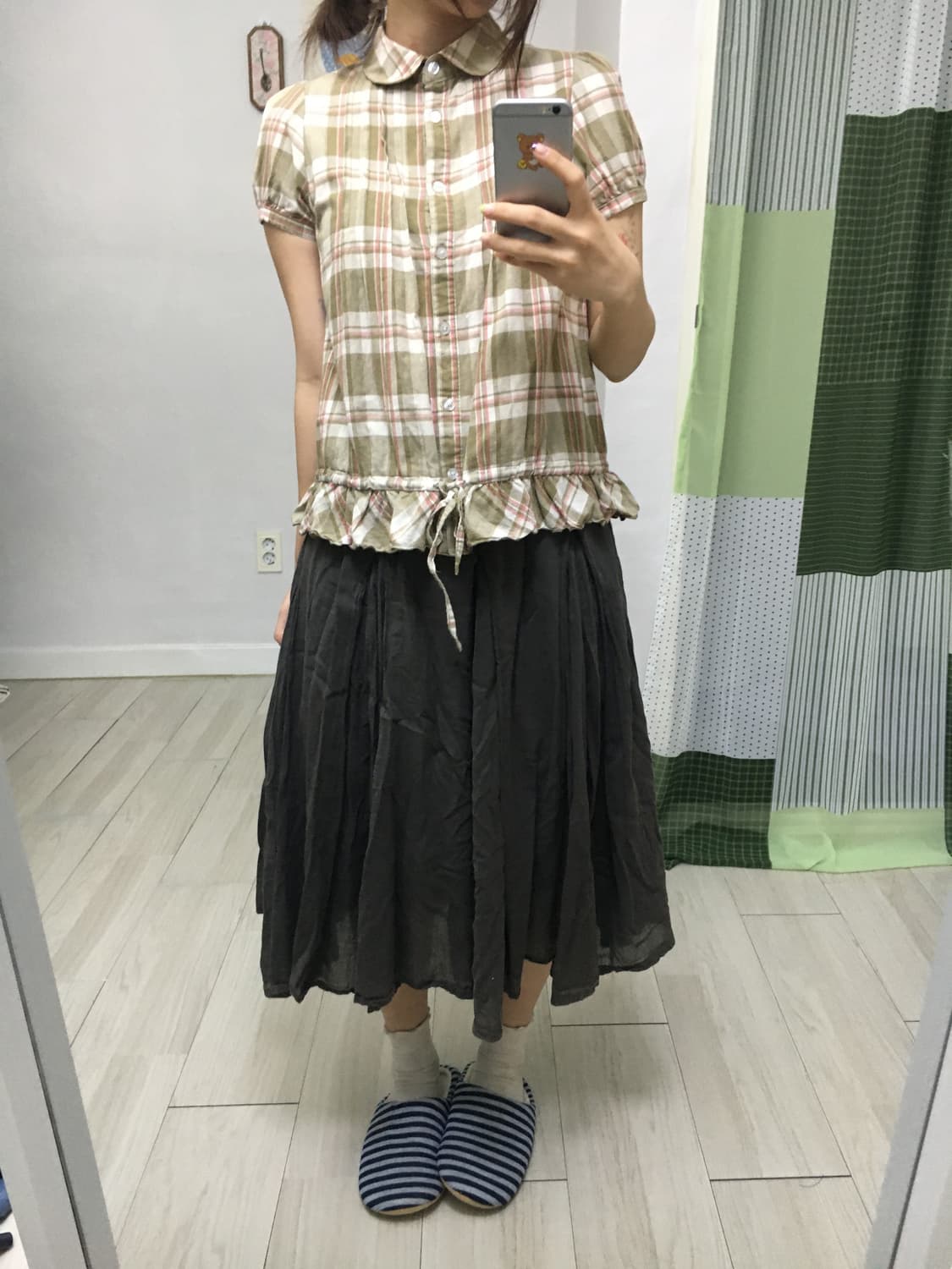 카키 체크 둥근카라 블라우스 상품이미지10