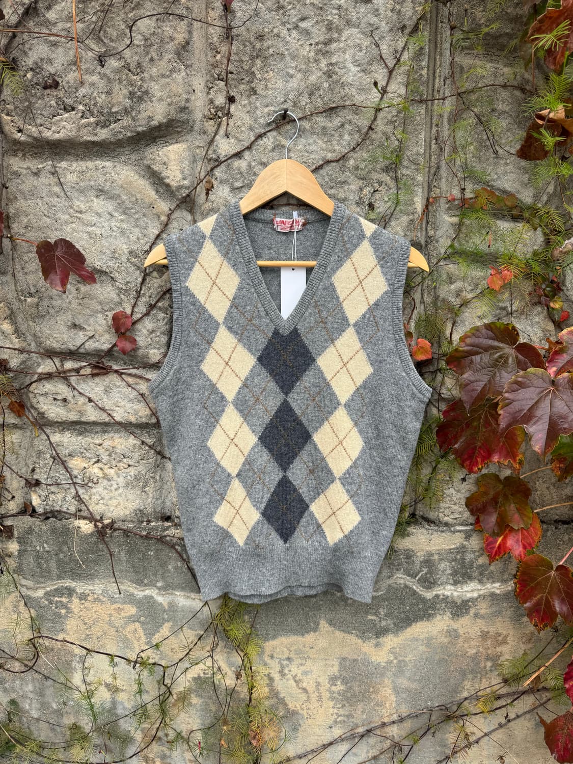 80s~90s jaeger 램스울 100 아가일 패턴 빈티지 니트 베스트 상품이미지1