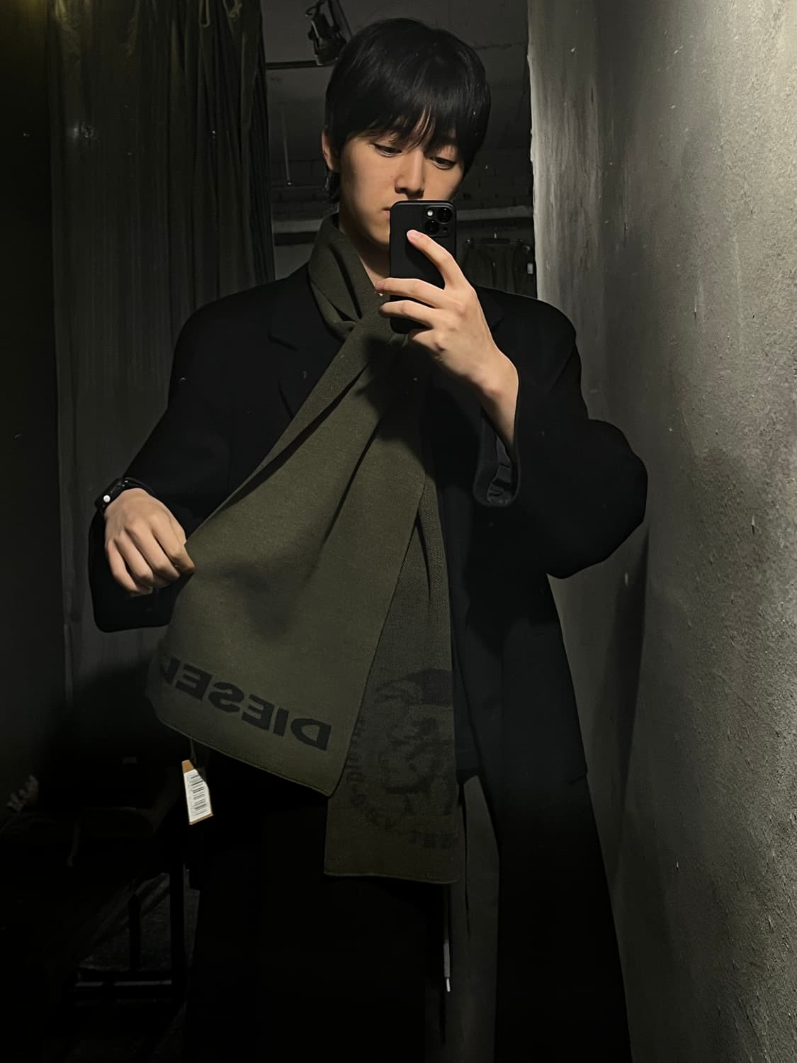 DIESEL 디젤 카키 브레이브맨 스펠아웃 로고 머플러 목도리 새상품 상품이미지1