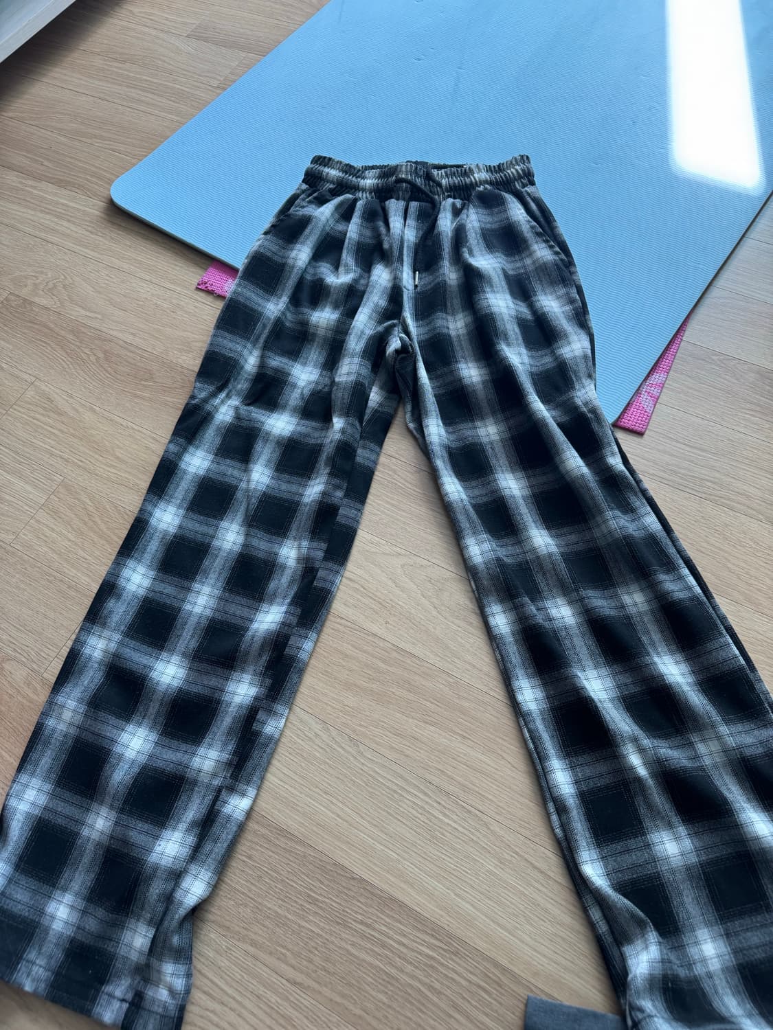 [M] 탄체크 와이드 팬츠 (블랙) 상품이미지2