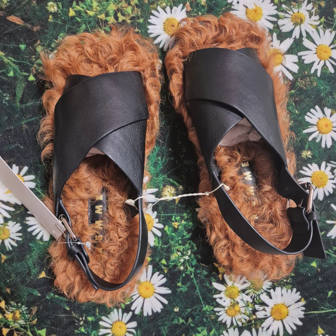 일본 REMME 블랙 가죽 퍼 샌들 37 새상품 상품이미지3