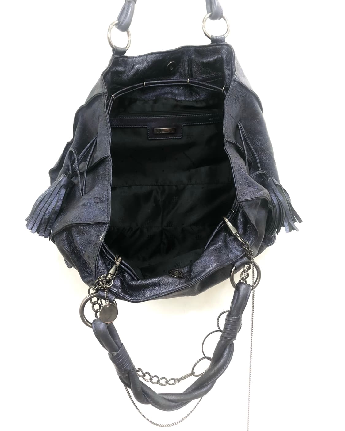 navy leather tassel chain shoulder bag 상품이미지7