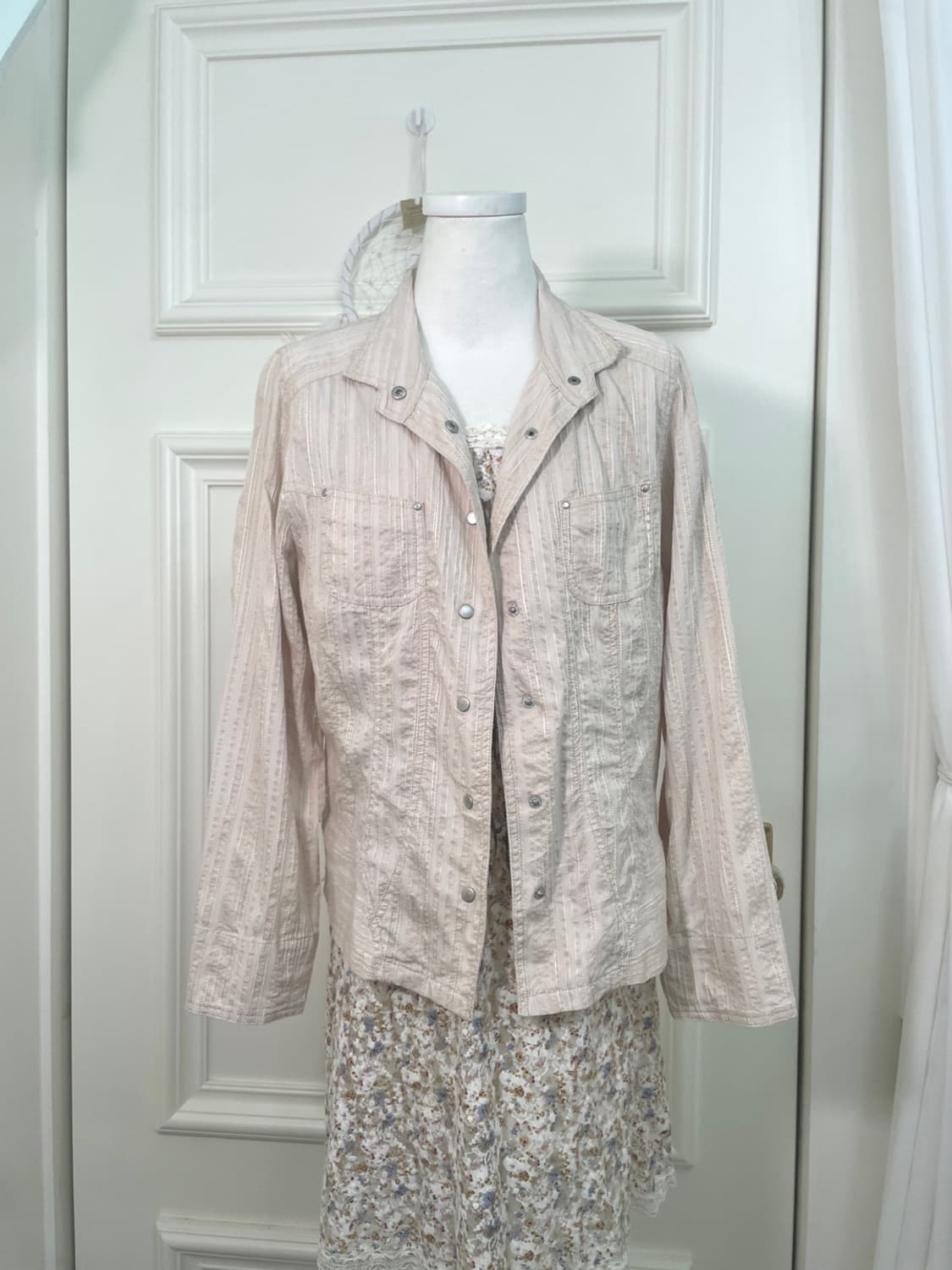 pink beige lace line summer jacket(size- 상품이미지1