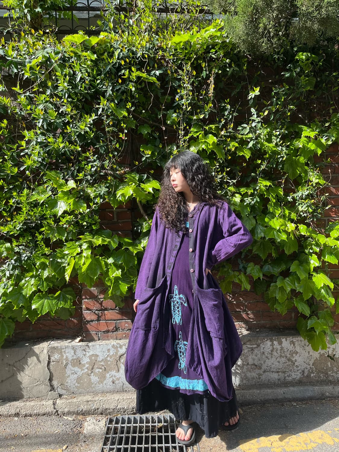 다크 보라 워싱 아웃 포켓 주머니 가디건 상품이미지1