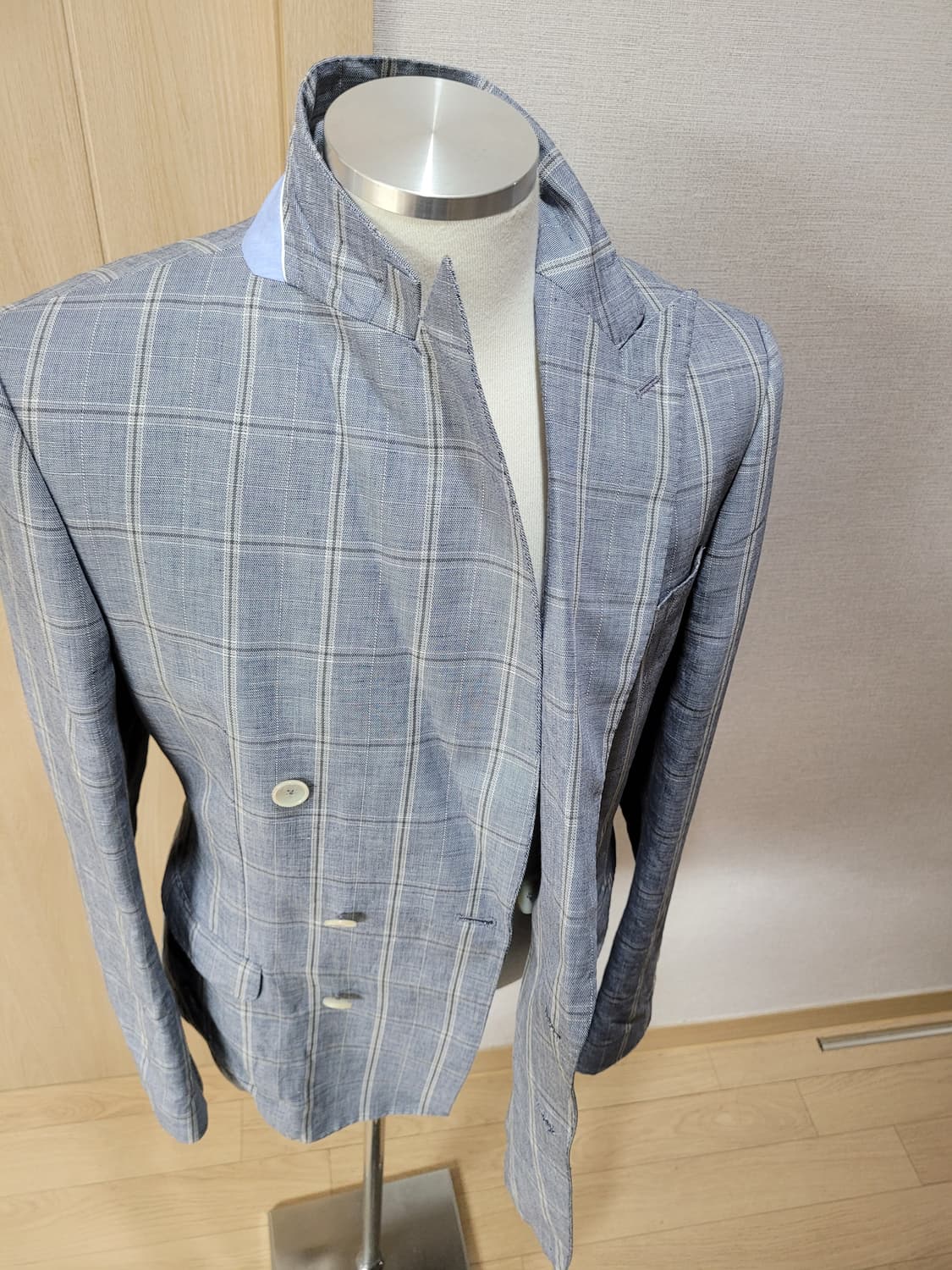 자라맨 ZARAMAN 린넨 체크 더블자켓 100 스카이블루 상품이미지7