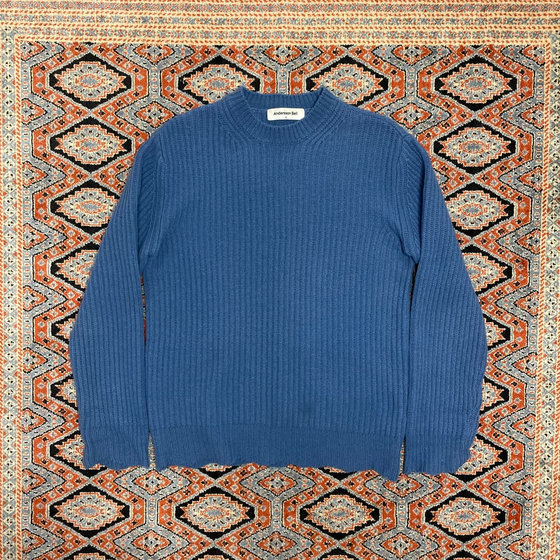 앤더슨벨 블루 짜임 울혼방 니트 남성S 상품이미지1