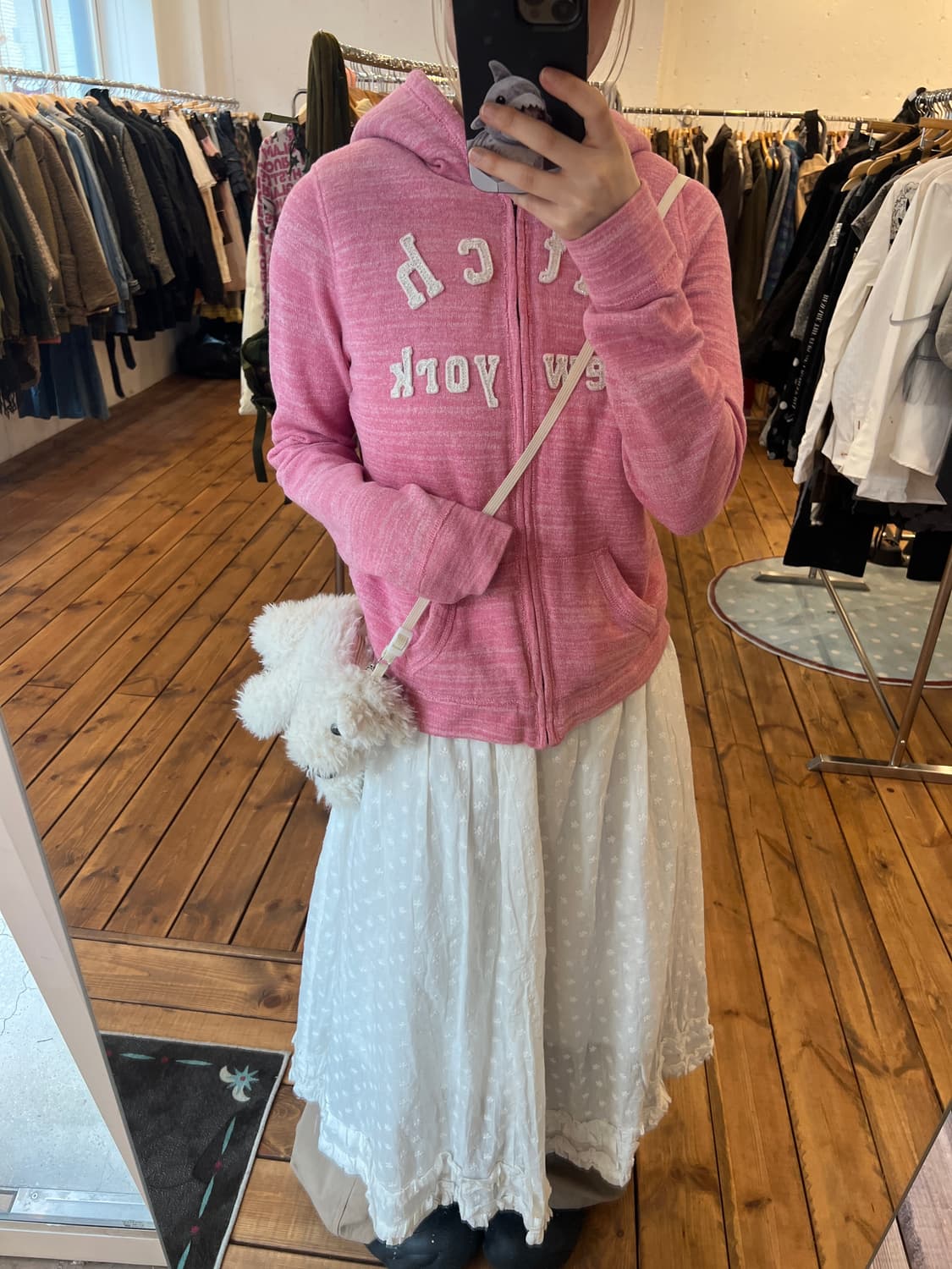 아베크롬비 핑크 뽀글이 후드집업 상품이미지3