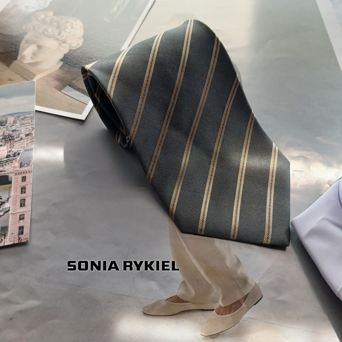 소니아리키엘 옴므 실크 스트라이프 넥타이 9.5cm A+등급 A18293 상품이미지1