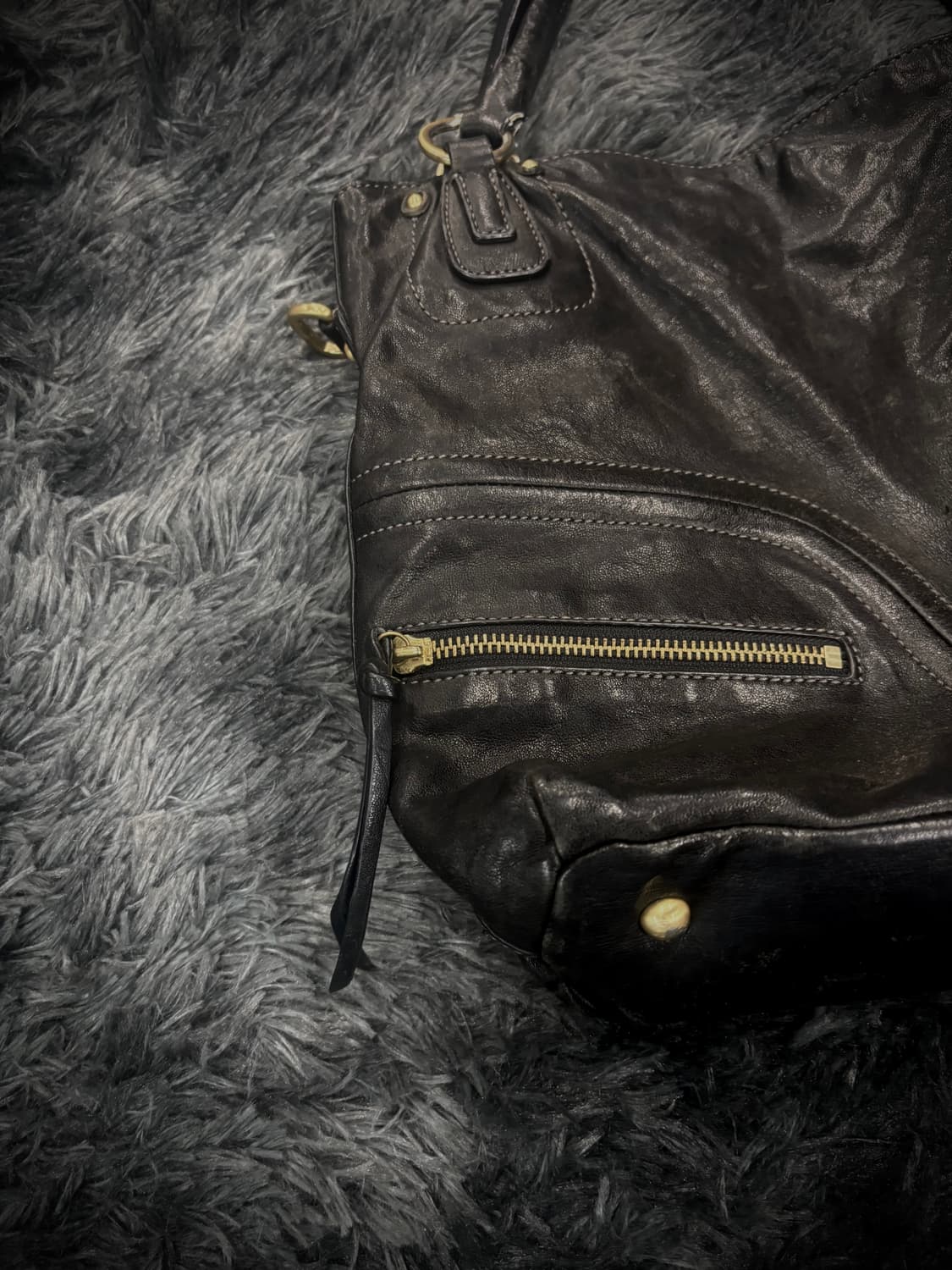 빈티지 블랙 레더 지퍼 디테일 숄더백 상품이미지3