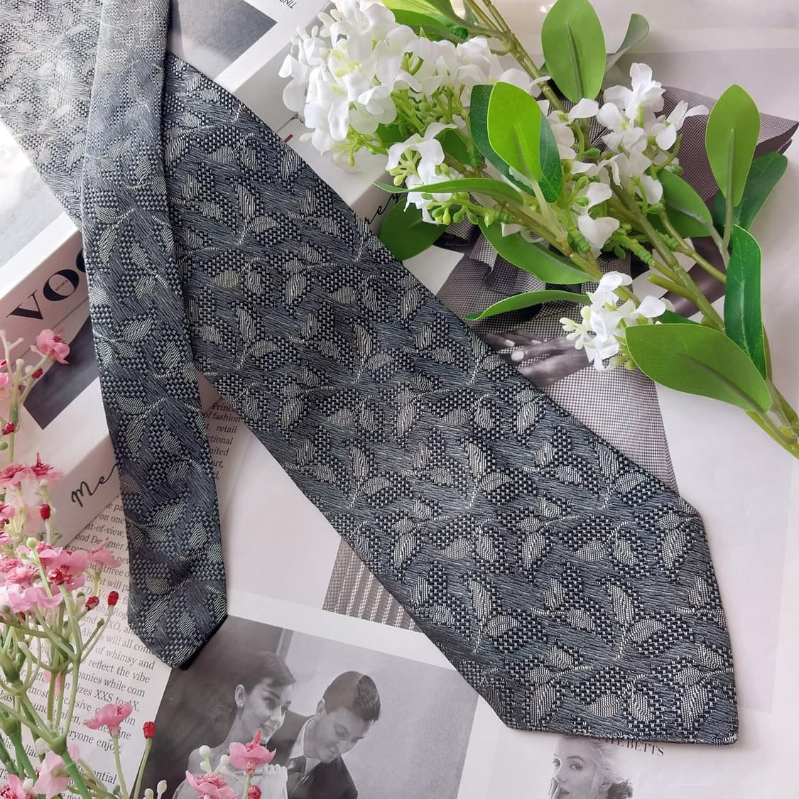 랑방 실크 자카드 나뭇잎 패턴 넥타이 9.5cm A+등급 K1722
 상품이미지4