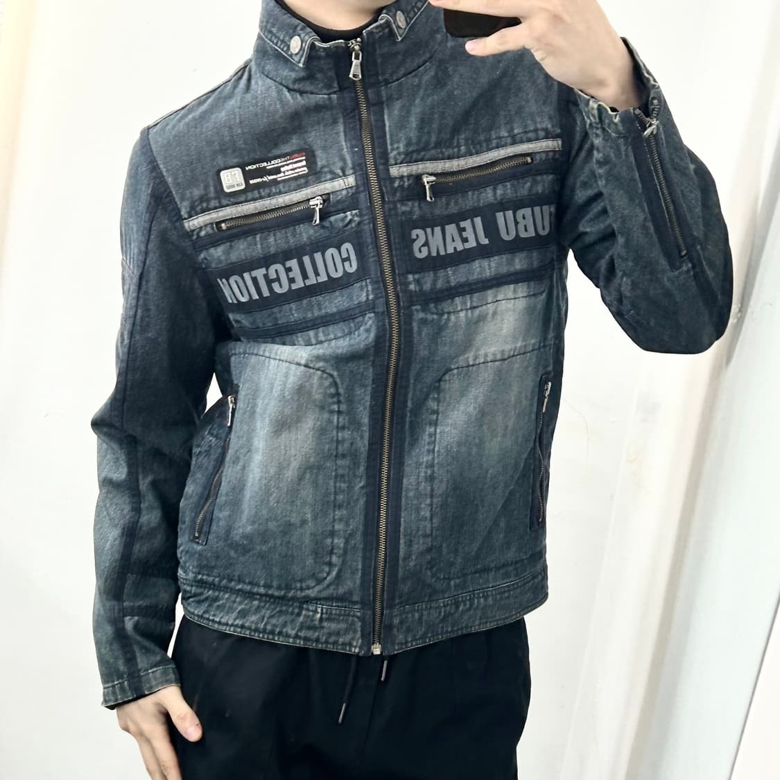 후부 레이싱 데님 바이커 자켓 상품이미지2