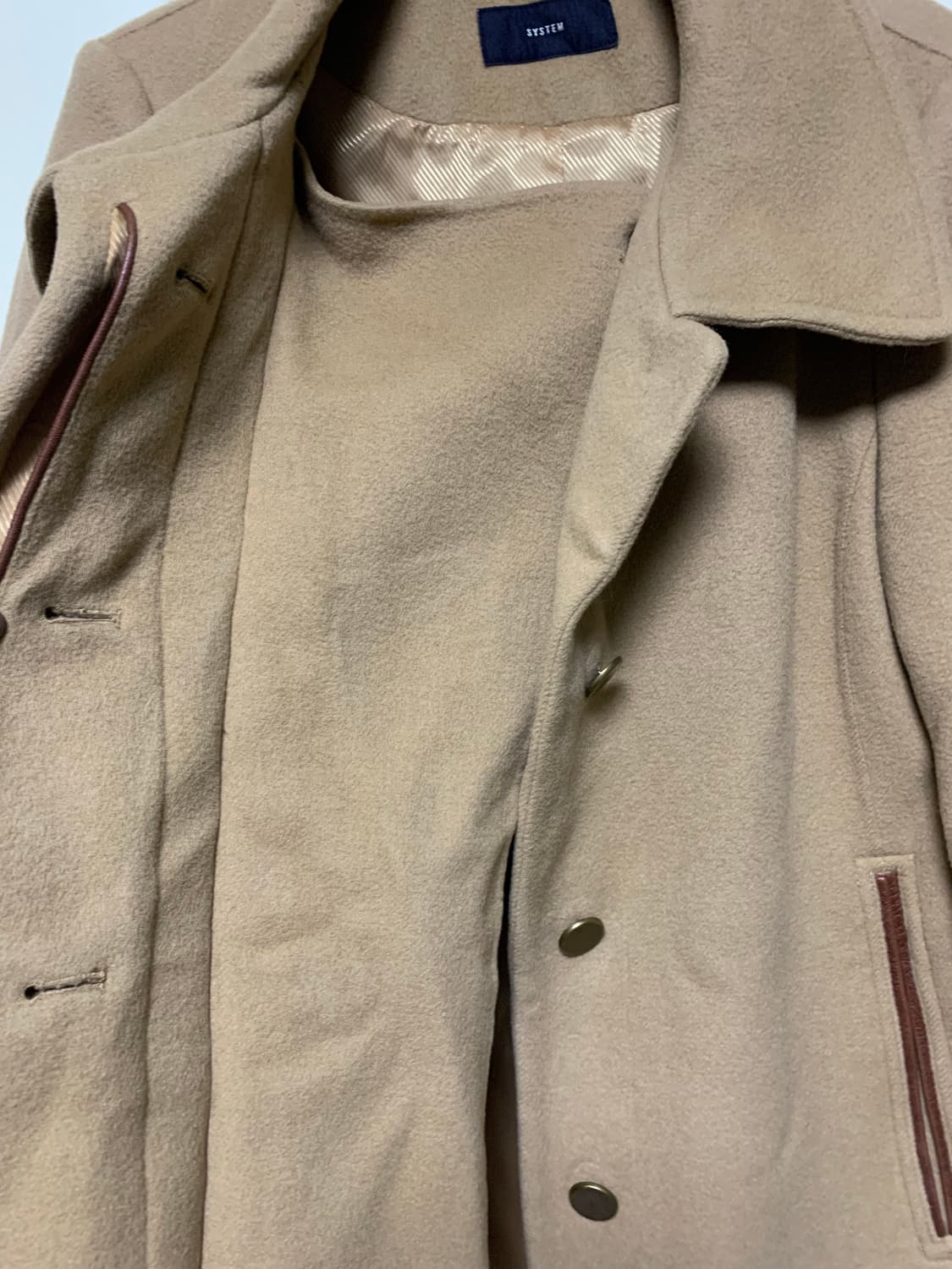 시스템 100%모직 코트 양가죽배색 상품이미지9