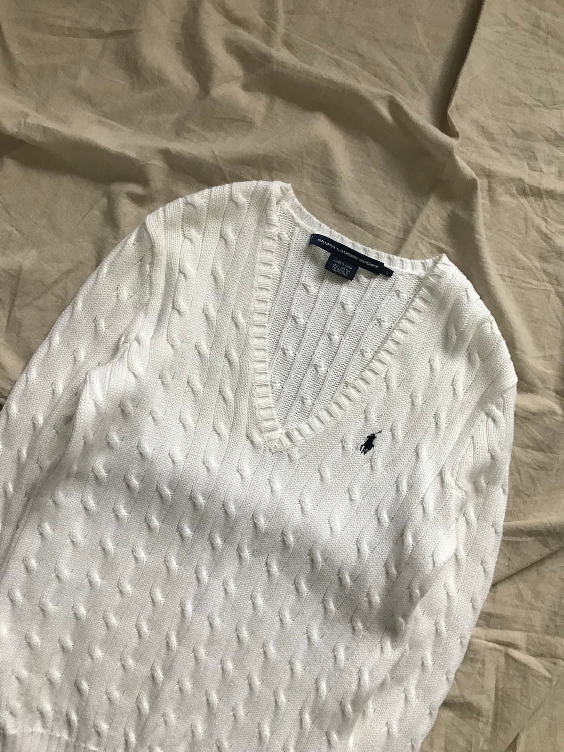 폴로 랄프로렌 포니 로고 화이트 브이넥 케이블 니트 상품이미지6