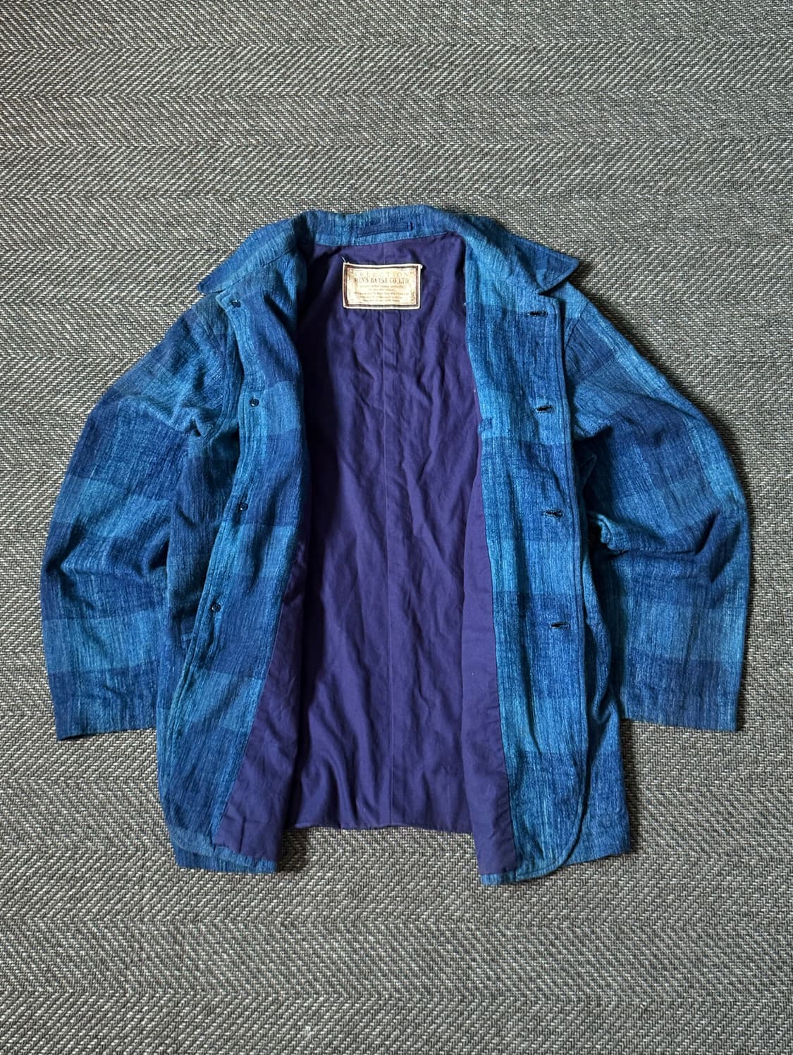 90s MENS BA-TSU 체크 인디고 블루 워크 자켓 (105) 상품이미지4