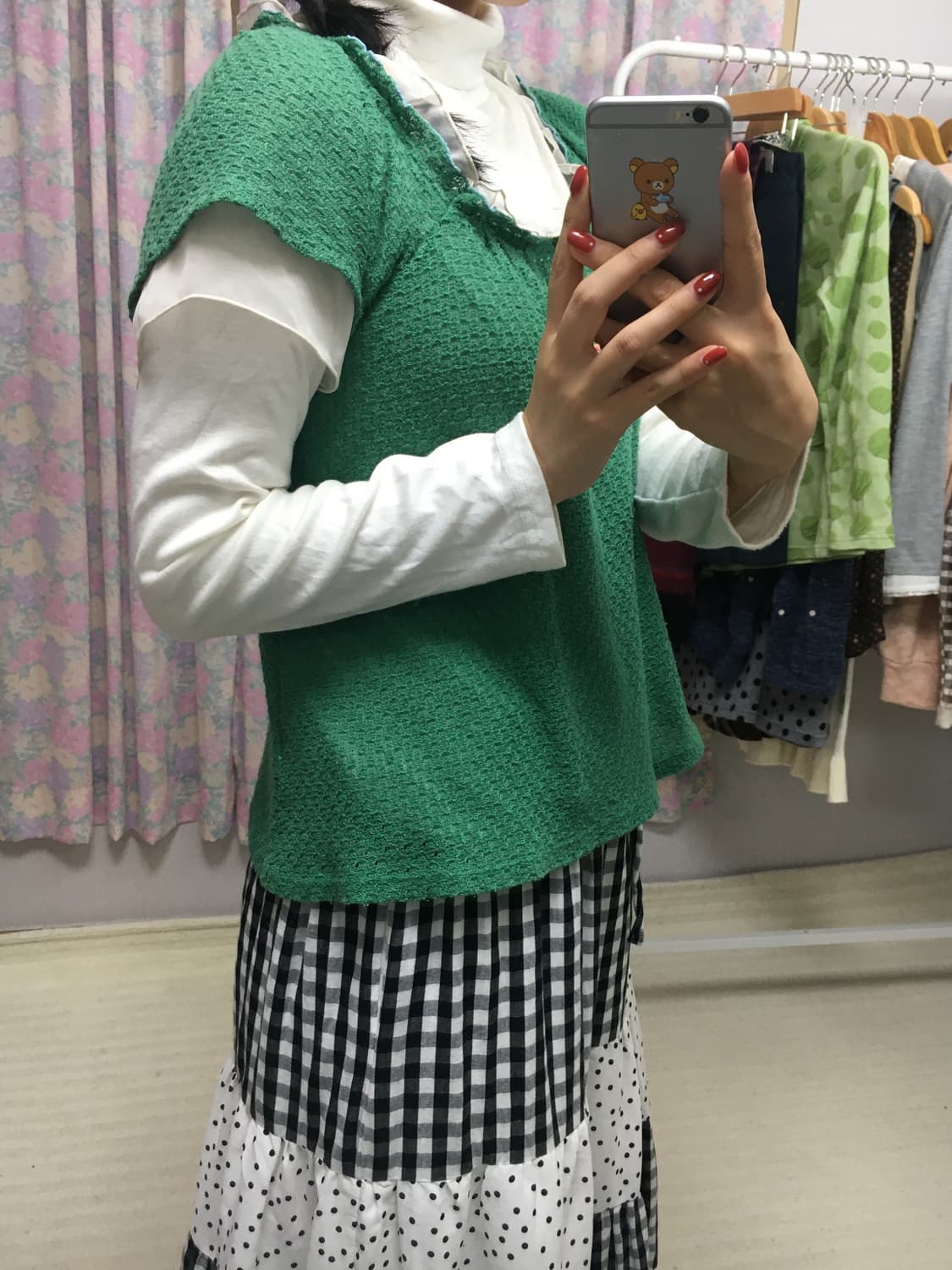 그린 쉬폰 반소매 니트탑 상품이미지3