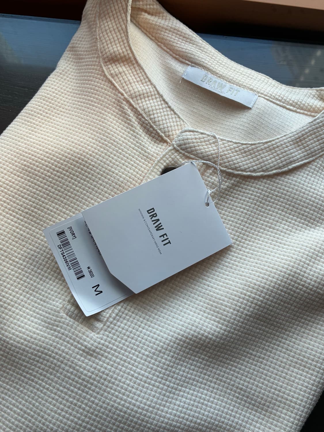 (새상품)(M) 드로우핏 코튼 와플 헨리넥 티셔츠 [IVORY] 판매 상품이미지8