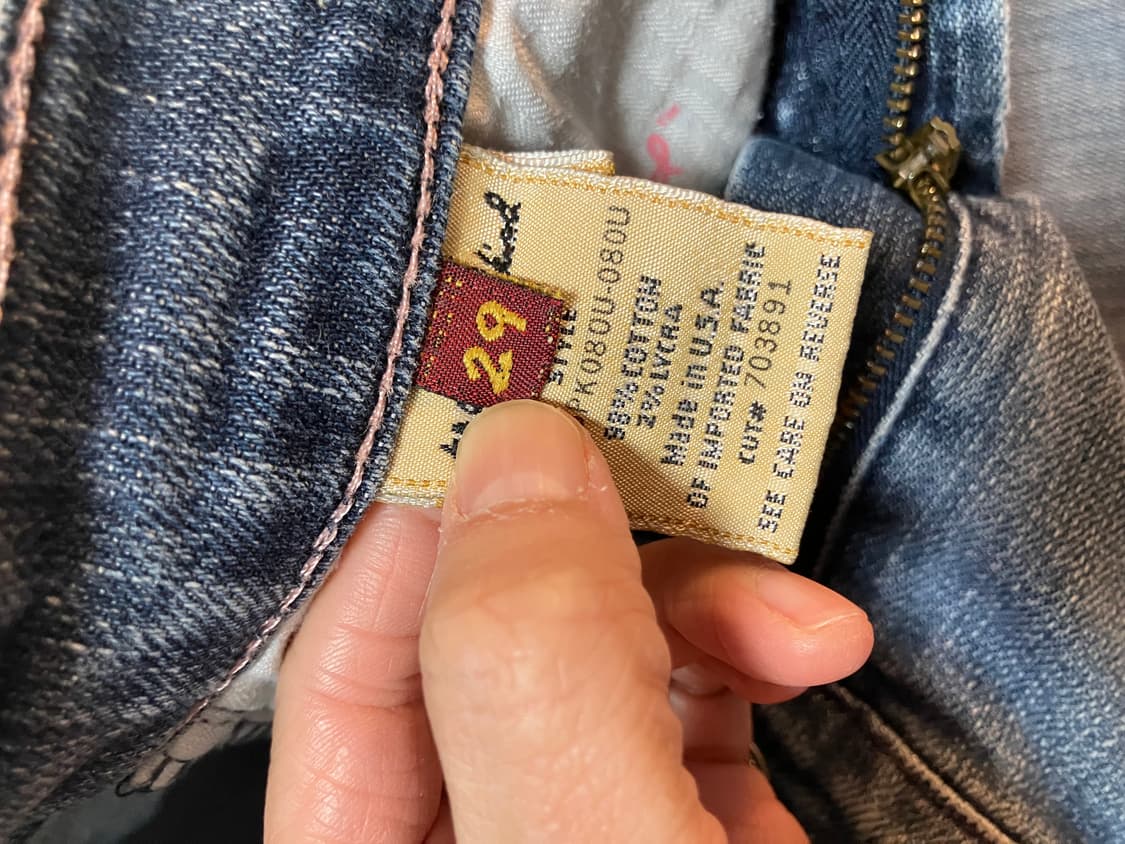 Y2K 세븐진 로우라이즈 부츠컷 데님 핑크 스티치 상품이미지3