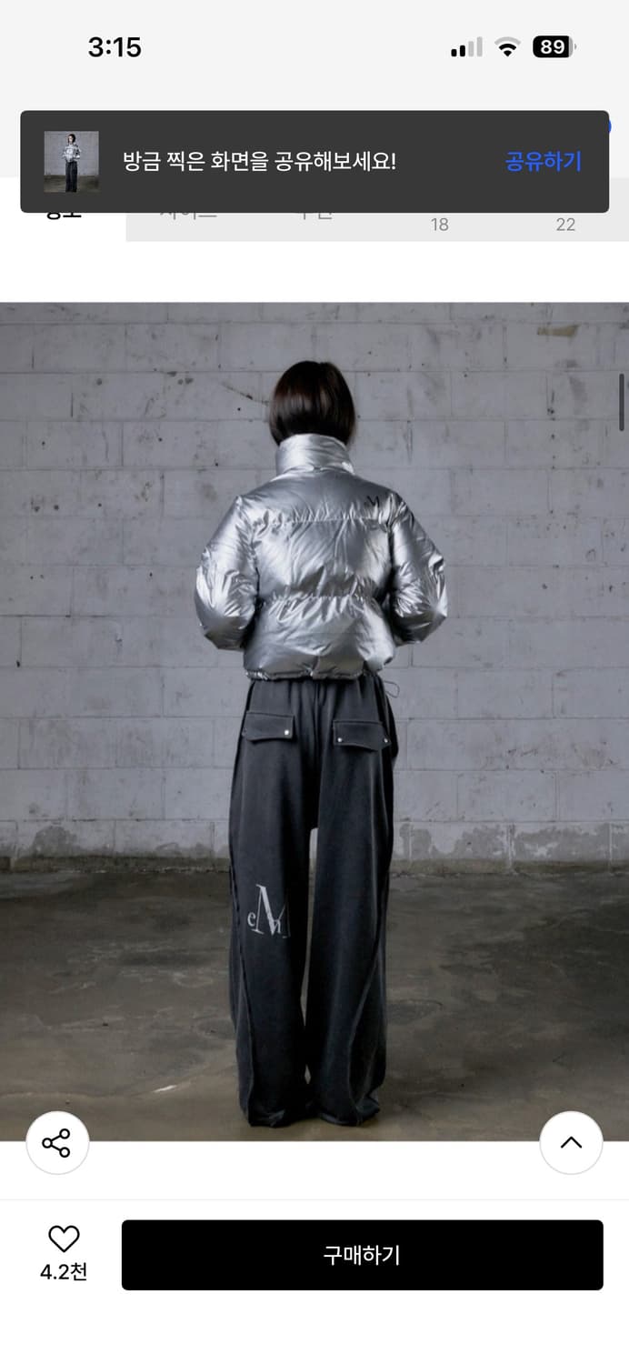 무센트 하니넥 글로시 크롭 패딩 실버 상품이미지4