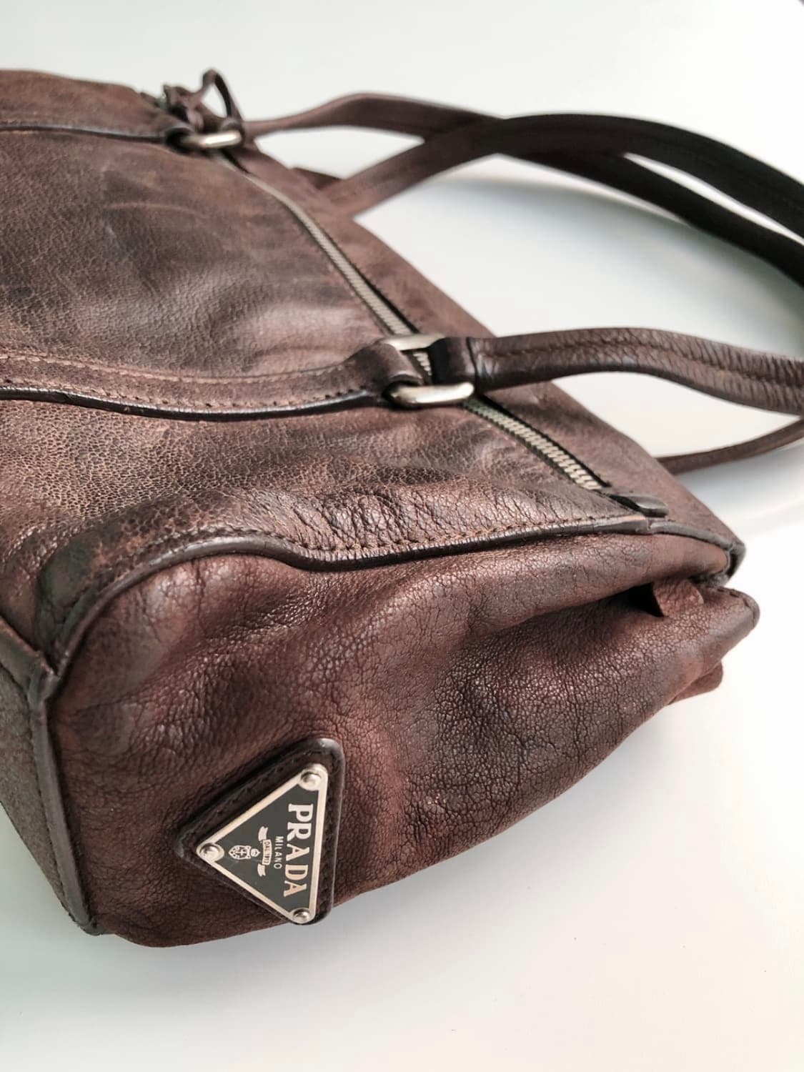 프라다 브라운 레더 숄더백 토트백 상품이미지4