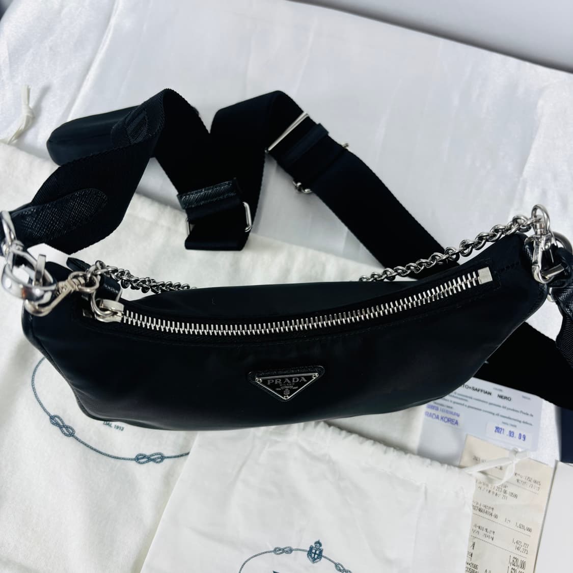(정품)프라다 2005 리나일론 테수토 은장체인 호보백 상품이미지8