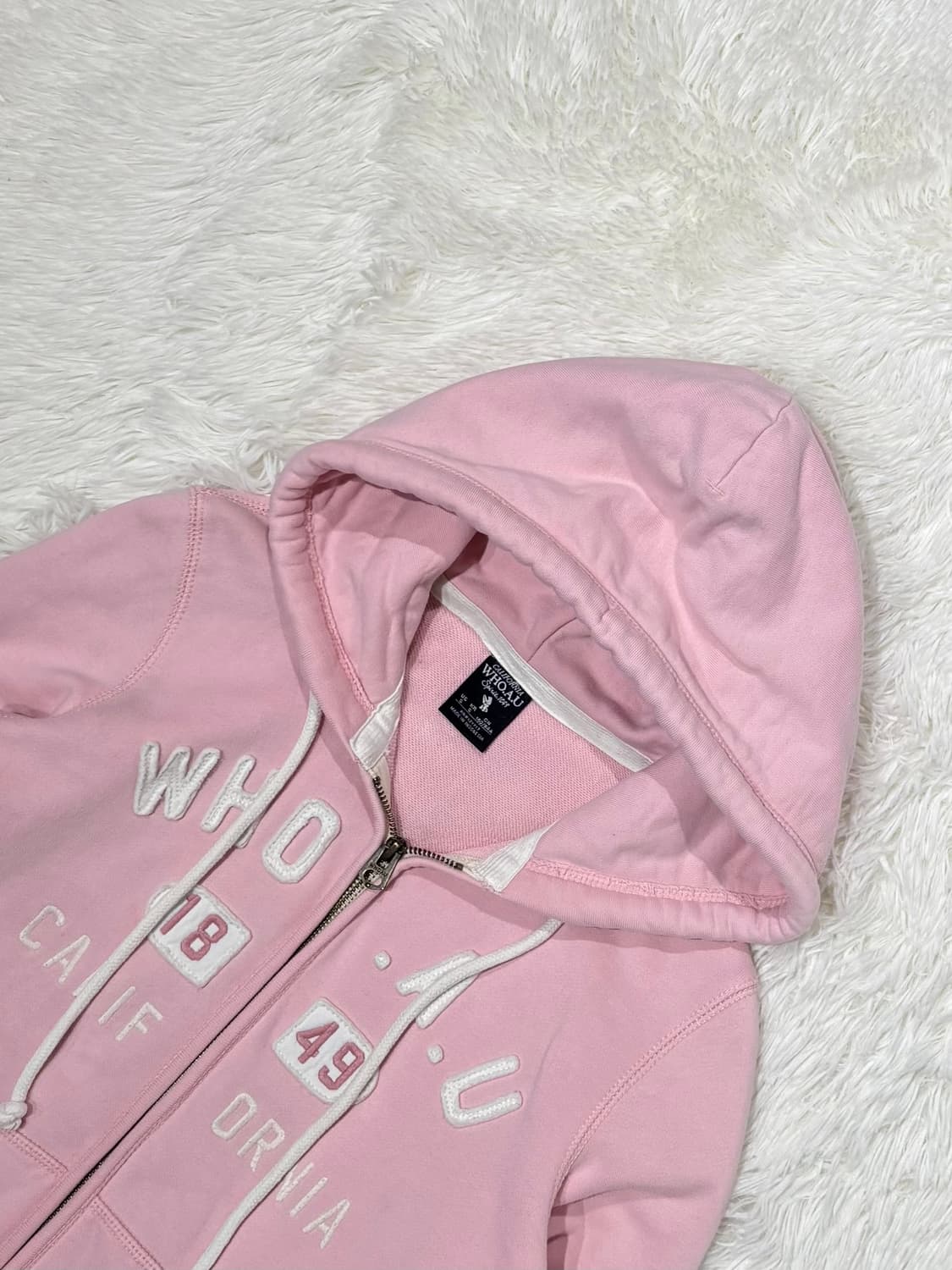 후아유 빅로고 베이비핑크 후드집업 상품이미지5